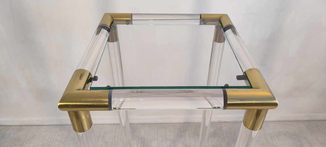 ?✨ Exceptionnelle Sellette colonne Charles Hollis Jones en Lucite & laiton 1970's ✨?