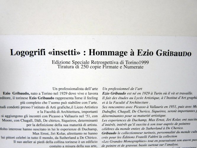 Ezio Gribaudo (1929 -) Logogrifi, logogriphe originale INSETTI - 1999 n° 7/99