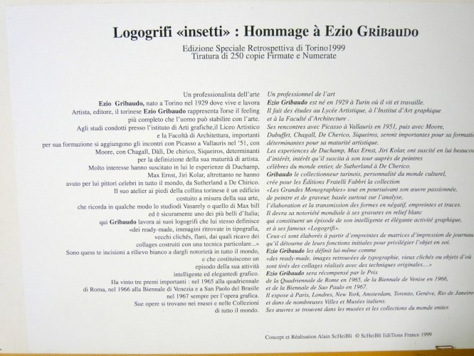 Ezio Gribaudo (1929 -) Logogrifi, logogriphe originale INSETTI - 1999 n° 7/99