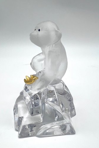 Faberge Crystal Chimpanzee Figurine Franklin Mint Gold Banana 11cm