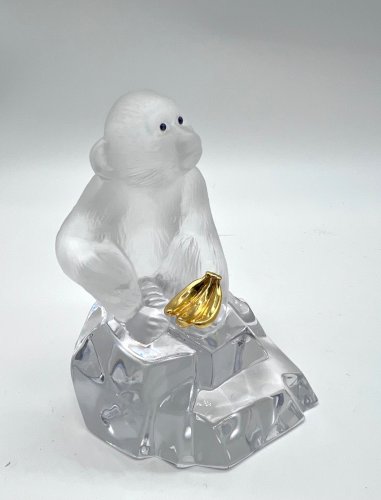 Faberge Crystal Chimpanzee Figurine Franklin Mint Gold Banana 11cm