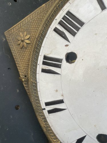 Façade fronton ancien cadran Emaillé horloge comtoise XIX°CLOCK Roi Soleil