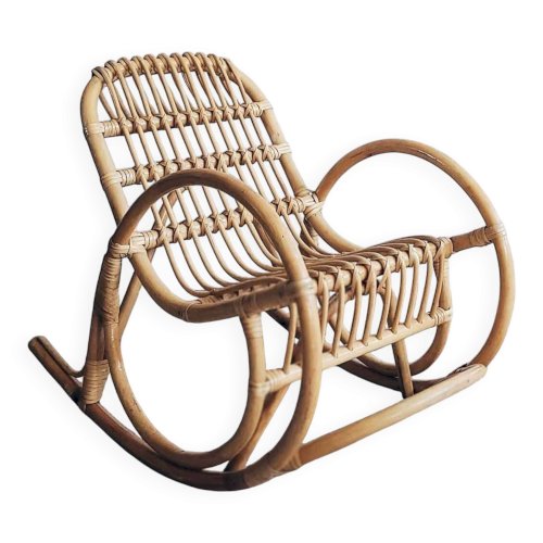 Fauteuil à bascule enfant en rotin vintage