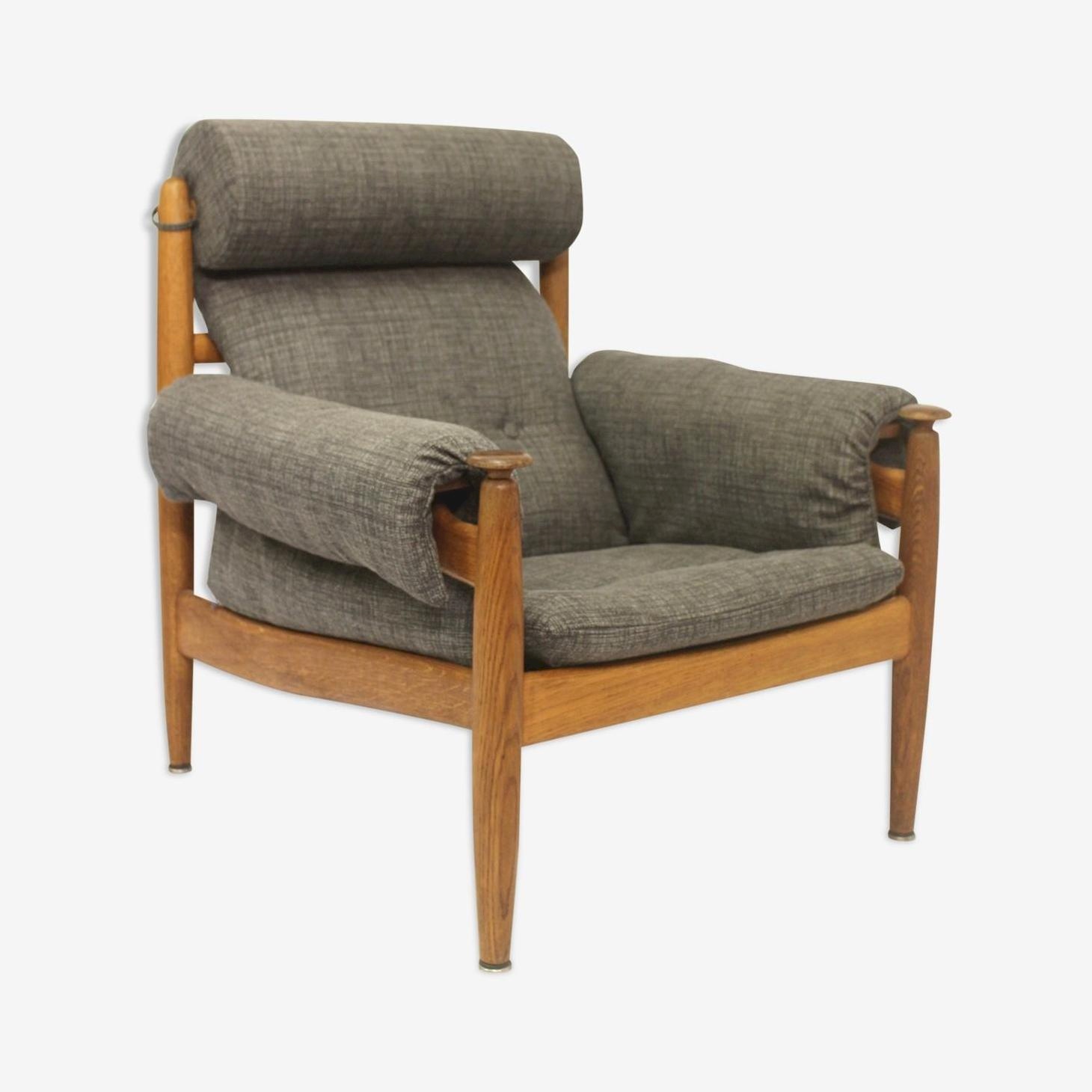 Canapé Vintage En Chêne Et Tissus Gris Chiné Par Eric Merthen Pour Ire Mobler Suede Annees 1960