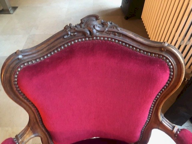 fauteuil bois et velours style Louis XV