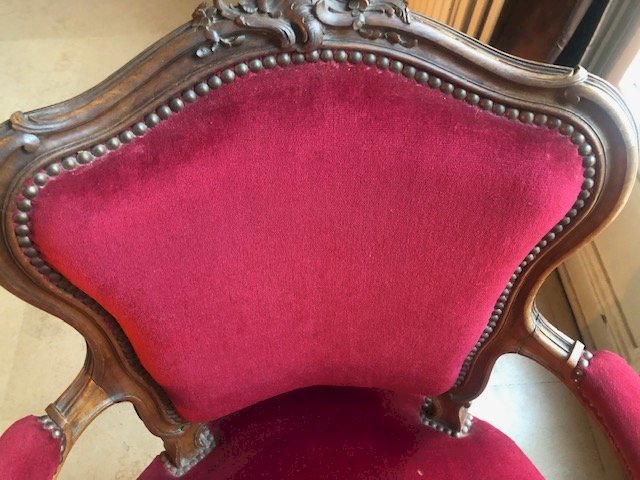 fauteuil bois et velours style Louis XV