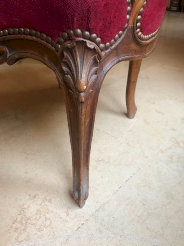 fauteuil bois et velours style Louis XV