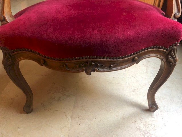 fauteuil bois et velours style Louis XV