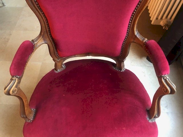 fauteuil bois et velours style Louis XV