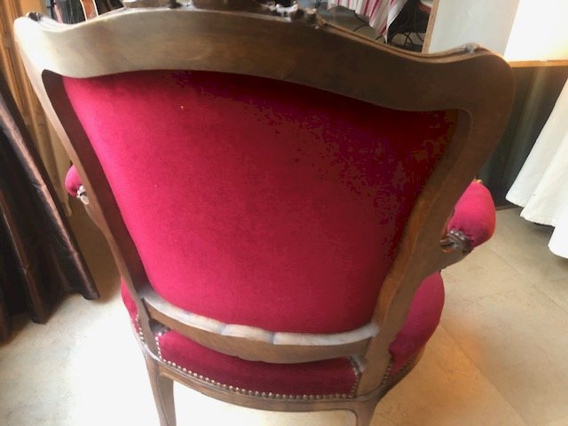 fauteuil bois et velours style Louis XV