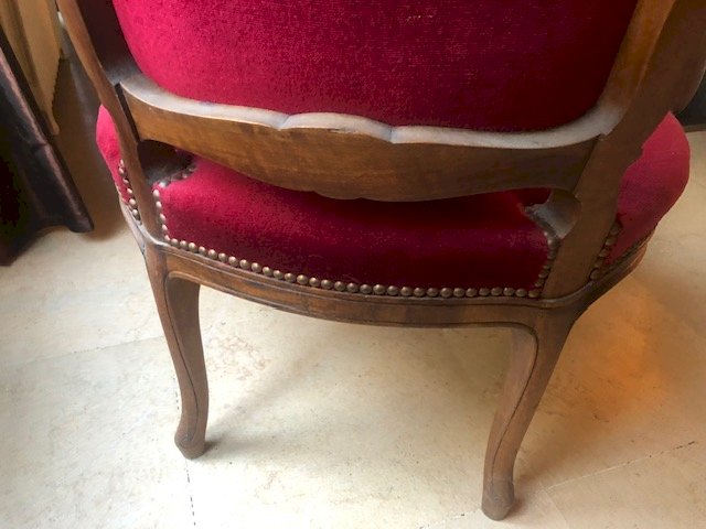 fauteuil bois et velours style Louis XV