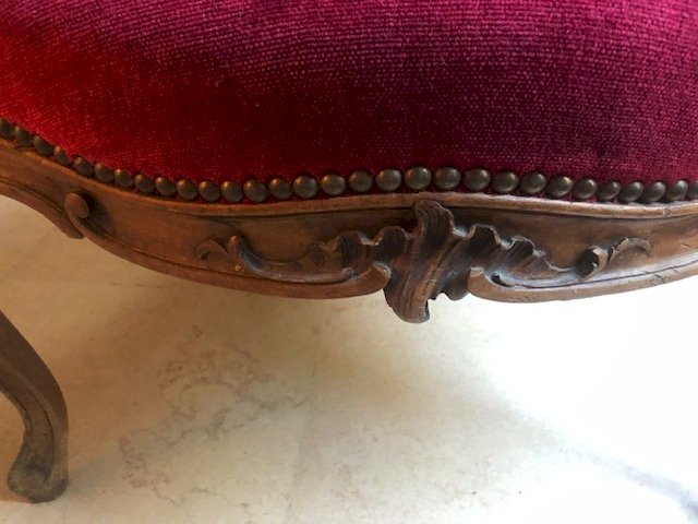 fauteuil bois et velours style Louis XV