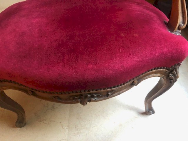 fauteuil bois et velours style Louis XV