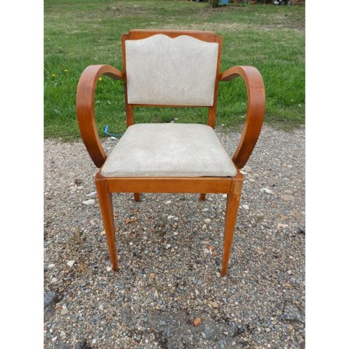 Fauteuil Bridge Hétre et Skai Beige