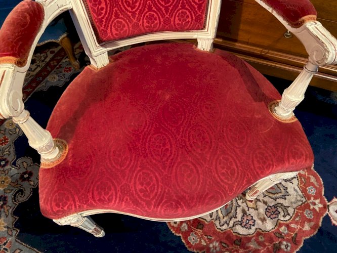 Fauteuil cabriolet velours rouge d'époque XVIIIe Louis XVI