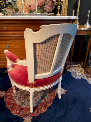 Fauteuil cabriolet velours rouge d'époque XVIIIe Louis XVI