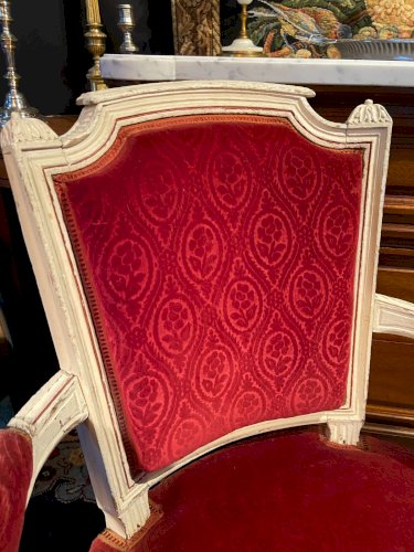 Fauteuil cabriolet velours rouge d'époque XVIIIe Louis XVI