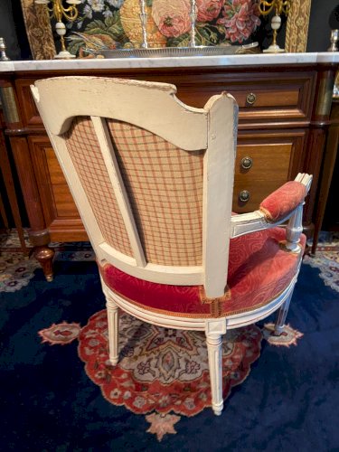 Fauteuil cabriolet velours rouge d'époque XVIIIe Louis XVI