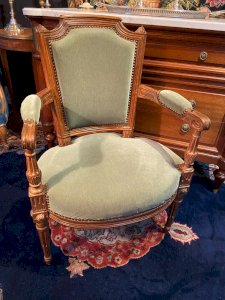 18th Century Louis XVI Green Velvet Cabriolet Armchair