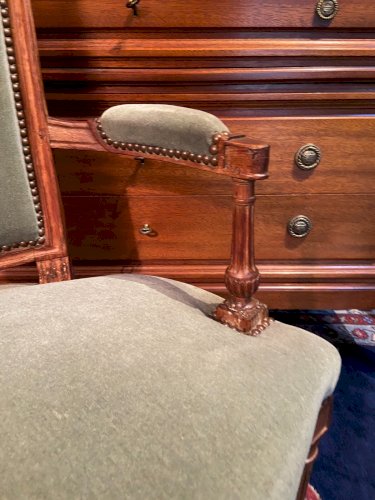 Fauteuil cabriolet velours vert d'époque XVIIIe Louis XVI