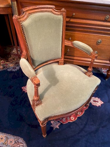 Fauteuil cabriolet velours vert d'époque XVIIIe Louis XVI