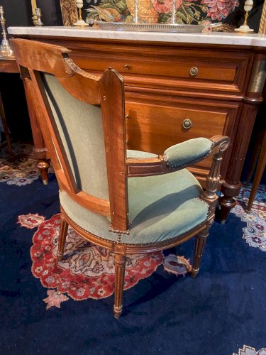 Fauteuil cabriolet velours vert d'époque XVIIIe Louis XVI