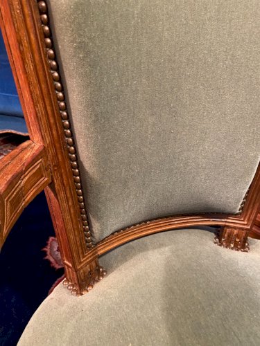 Fauteuil cabriolet velours vert d'époque XVIIIe Louis XVI
