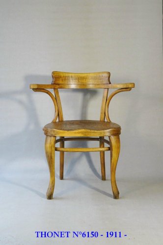 Fauteuil de bureau Thonet N°6150 de 1911, assise bois en selle - Bugholtz -