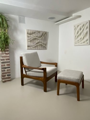 Fauteuil et ottoman danois en teck, années 1960