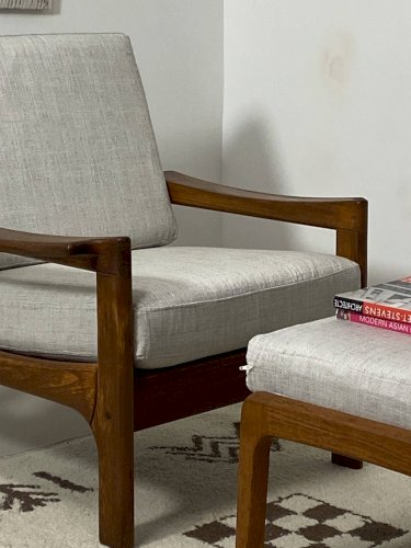 Fauteuil et ottoman danois en teck, années 1960