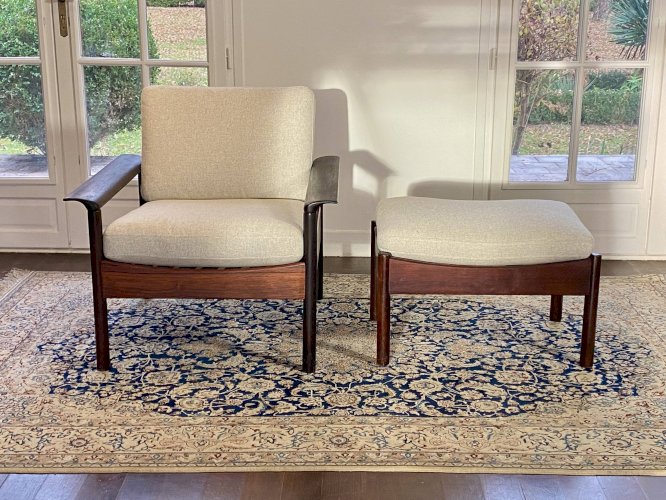 Fauteuil & Ottoman Hans Olsen – Vatne Møbler Danemark, 1960 Palissandre