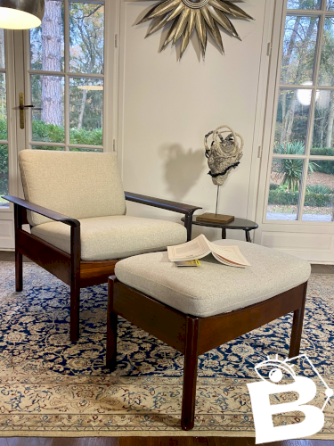 Fauteuil & Ottoman Hans Olsen – Vatne Møbler Danemark, 1960 Palissandre