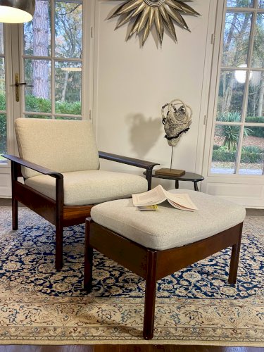 Fauteuil & Ottoman Hans Olsen – Vatne Møbler Danemark, 1960 Palissandre