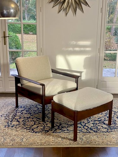 Fauteuil & Ottoman Hans Olsen – Vatne Møbler Danemark, 1960 Palissandre
