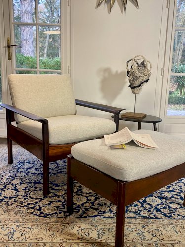 Fauteuil & Ottoman Hans Olsen – Vatne Møbler Danemark, 1960 Palissandre