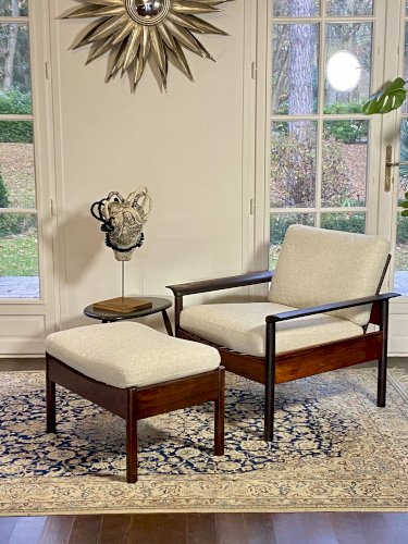 Fauteuil & Ottoman Hans Olsen – Vatne Møbler Danemark, 1960 Palissandre