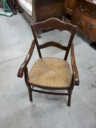 FAUTEUIL PAILLE ANCIEN EN NOYER DU XIX ème SIECLE N° 2