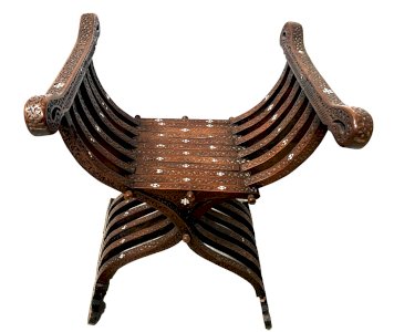 19th century carved wooden Syrian folding armchair with inlay.