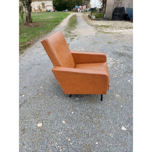 Fauteuil Vintage des Années 50/60 Skai Marron