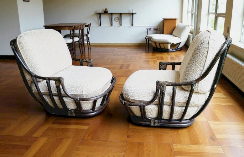 Fauteuils Chauffeuses en rotin Années 70 (*2)