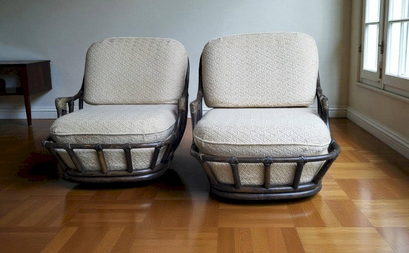 Fauteuils Chauffeuses en rotin Années 70 (*2)