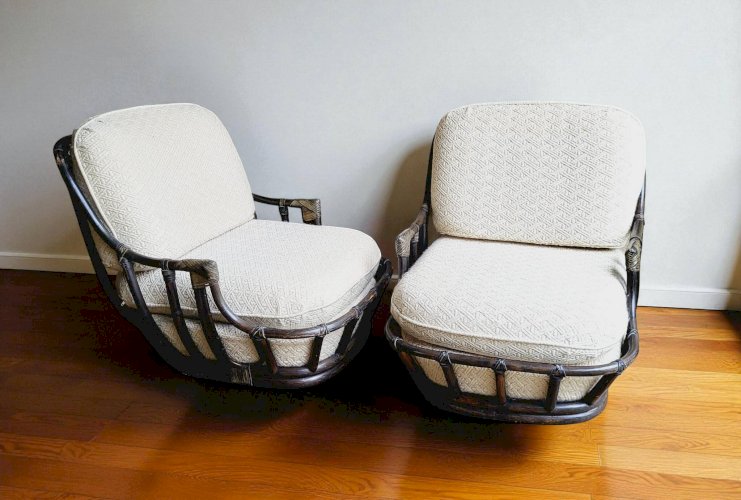 Fauteuils Chauffeuses en rotin Années 70 (*2)