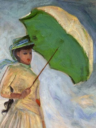 Femme à l’ombrelle  Huile sur toile, d’après Claude Monet Par Roland Renaud