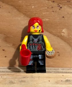 Lego figure mechanic repairman on coffee break
