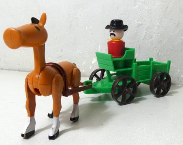 Fisher Price Little People Western Green Cart with character and horse 1982