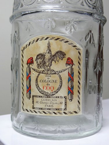 Flacon aux abeilles ancien Guerlain, vide, Eau de Cologne du Coq XXe verre 500ml