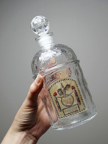Flacon aux abeilles ancien Guerlain, vide, Eau de Cologne du Coq XXe verre 500ml