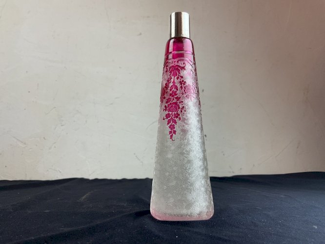 Flacon Val Saint Lambert dégage à l acide givrée argent Baccarat St Louis