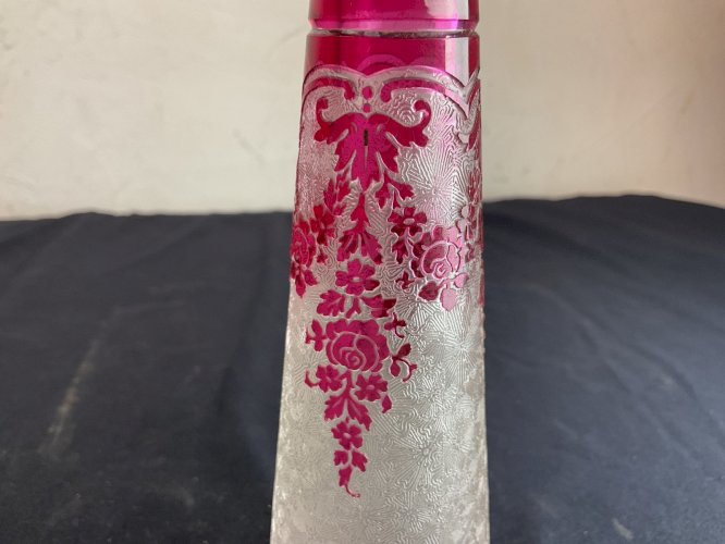 Flacon Val Saint Lambert dégage à l acide givrée argent Baccarat St Louis