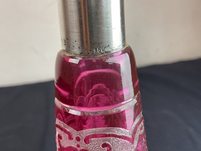 Flacon Val Saint Lambert dégage à l acide givrée argent Baccarat St Louis